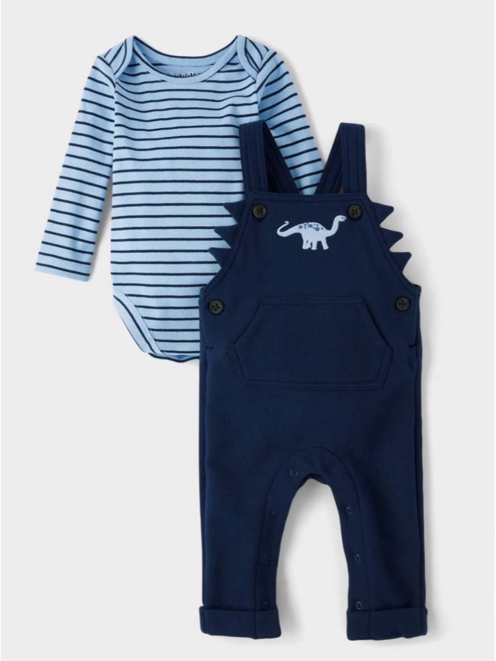 The Children's Place Overalls & Blue Striped Bodysuit Set, Size: 6-9 Months